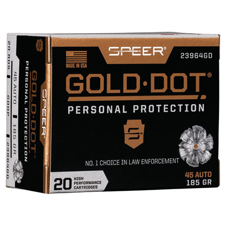 Speer Gold Dot 45 ACP 185 Grain Hollow Point 20 Rounds