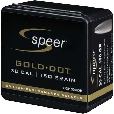 30 Caliber .308 Diameter 150 Grain Speer Gold Dot Rifle Bullets 50 Count