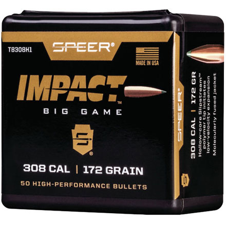 30 Caliber .308 Diameter 172 Grain Impact Tipped Plated CB 50 Count