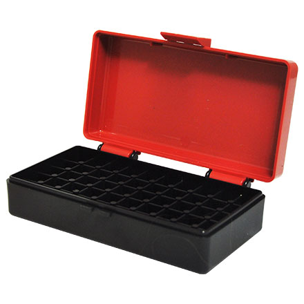Hinged Top 50 Round Ammo Box 380/9mm Red with Black Base