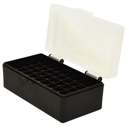 Hinged Top 50 Round Ammo Box 38/357 Clear with Black Base