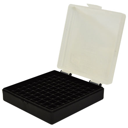 Hinged Top 100 Round Ammo Box 380/9mm Clear with Black Base
