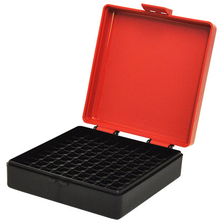 Hinged Top 100 Round Ammo Box 22 LR  Red with Black Base
