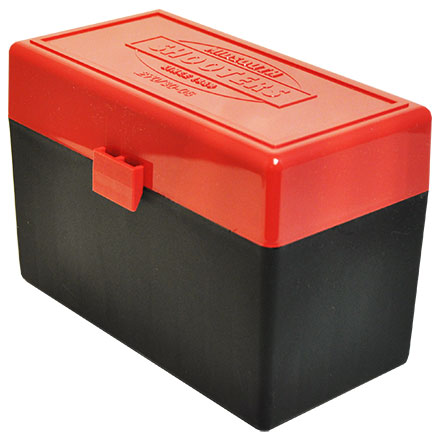 Hinged Top 50 Round Red With Black Base Ammo Box 30-06 Springfield, 270 Winchester, etc.