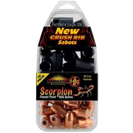 50 Caliber Crush Rib Sabots With .451 Diameter 260 Grain Scorpion Funnel Point MAG Bullets 30 Count