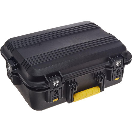 Plano All Weather Large Pistol And Accessories Case With Deluxe Latches Black With Yellow Handle