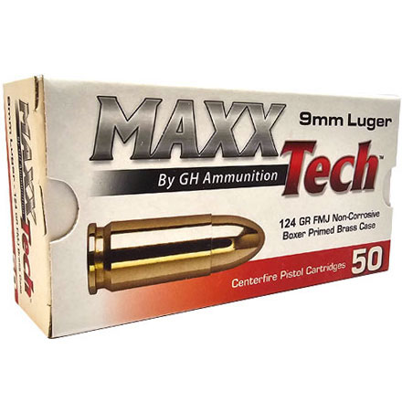 MAXXTech 9mm 124 Grain Full Metal Jacket 50 Rounds