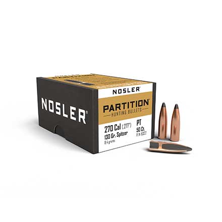 270 Caliber .277 Diameter 130 Grain Spitzer Partition 50 Count