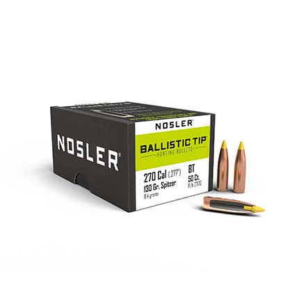 270 Caliber .277 Diameter 130 Grain Spitzer Ballistic Tip Hunting 50 Count