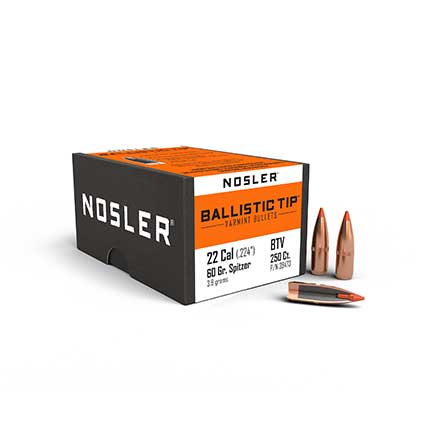 22 Caliber .224 Diameter 60 Grain Spitzer Ballistic Tip Varmint 250 Count