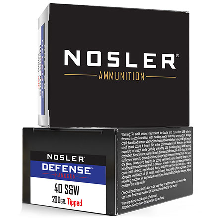 Nosler Handgun Defense 40 S&W 200 Grain Tipped Bonded Performance 20 Rounds