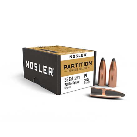 35 Caliber .358 Diameter 250 Grain Spitzer Partition 50 Count