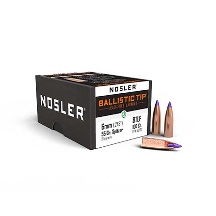 6mm .243 Diameter 55 Grain Ballistic Tip Lead Free Bullet 100 Count