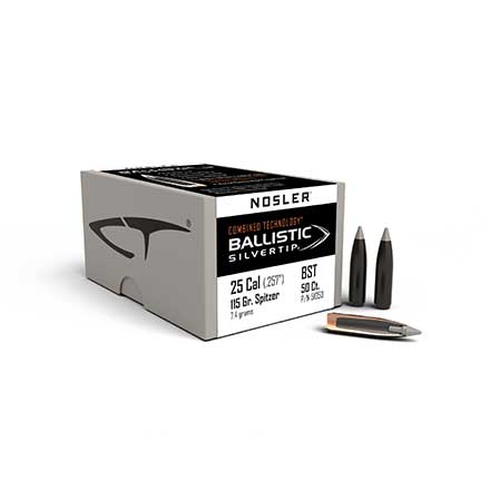 25 Caliber .257 Diameter 115 Grain Spitzer Ballistic Silver Tip Hunting 50 Count