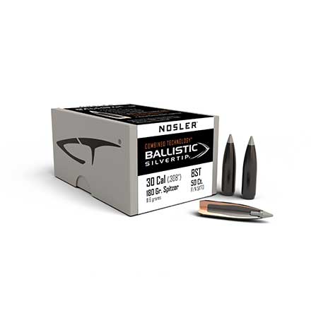 30 Caliber .308 Diameter 180 Grain Spitzer Ballistic Silver Tip Hunting 50 Count