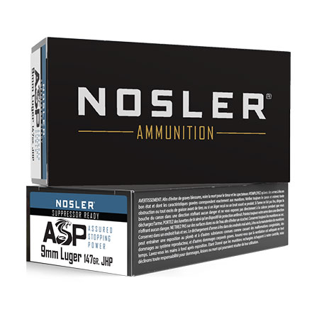 Nosler Assured Stopping Power 9mm 147 Grain Match Grade Jacketed Hollow Point 20 Rounds
