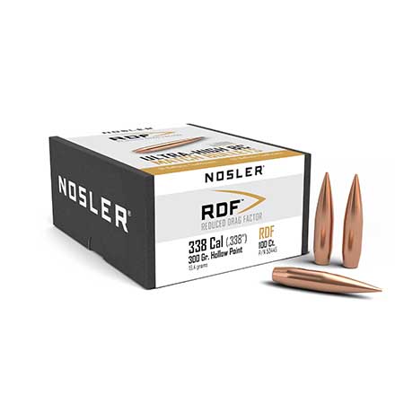 338 Caliber .338 Diameter 300 Grain RDF Hollow Point Boat Tail 100 Count