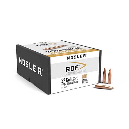 22 Caliber .224 Diameter 77 Grain RDF Hollow Point Boat Tail 100 Count