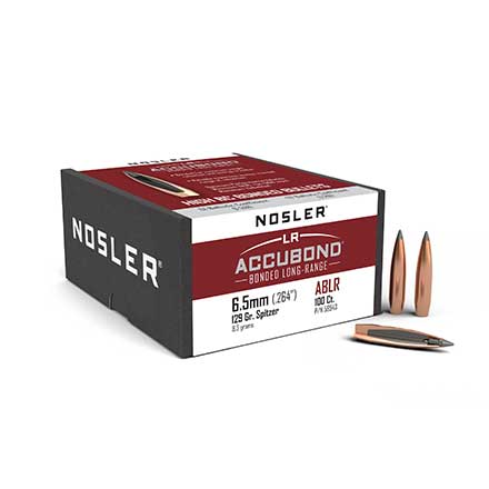 6.5mm .264 Diameter 129 Grain Spitzer Long Range AccuBond 100 Count