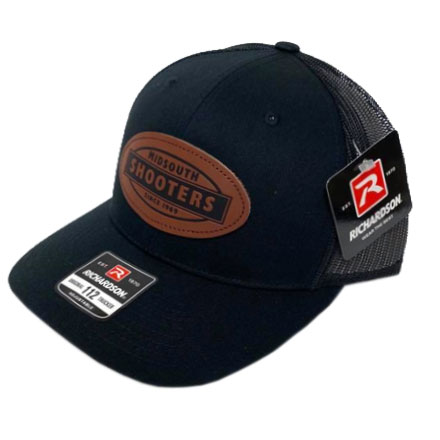Black Structured Front and Black Mesh Richardson 112 Trucker Cap w/Leather Midsouth Logo