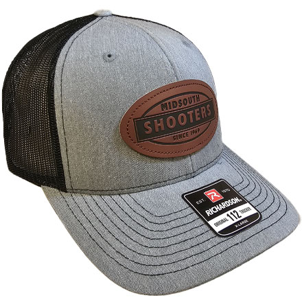 Richardson 112 XL Heather Grey Front & Black Mesh Trucker Cap With Leather Midsouth Logo
