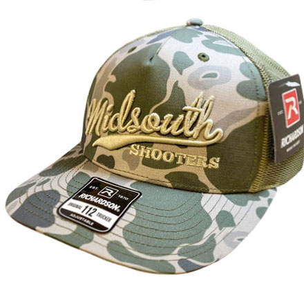 Richardson 112 Marsh Classic Camo Front & Loden Green Mesh Trucker Cap With Midsouth 3D Style