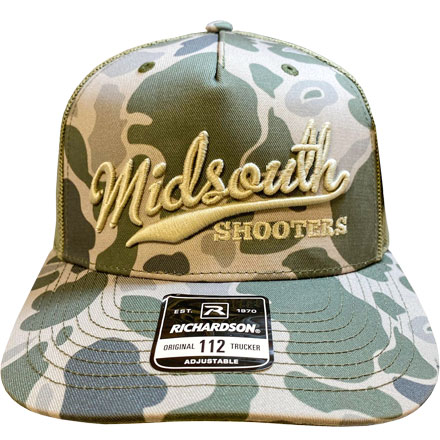 Richardson 112 Marsh Classic Camo Front & Loden Green Mesh Trucker Cap With Midsouth 3D Style