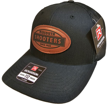 Richardson 112 XL Black Front & Black Mesh  Trucker Cap With Leather Midsouth Logo