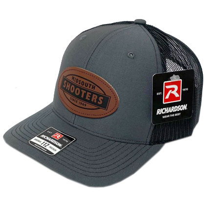 Richardson 112 Charcoal Front & Black Mesh Trucker Cap With Leather Midsouth Logo