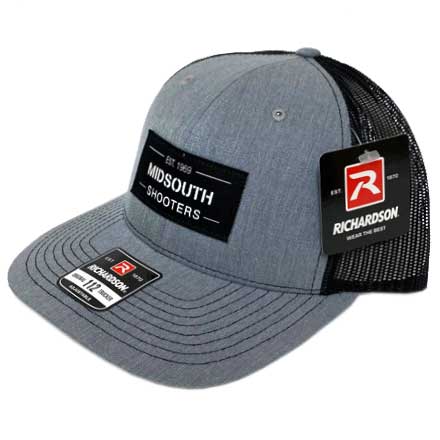 Heather Grey Structured Front and Black Mesh Richardson 112 Trucker Cap w/Woven Midsouth Brand
