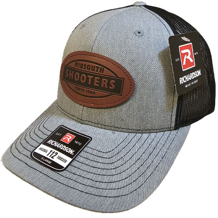 Richardson 112 XL Heather Grey Front & Black Mesh Trucker Cap With Leather Midsouth Logo