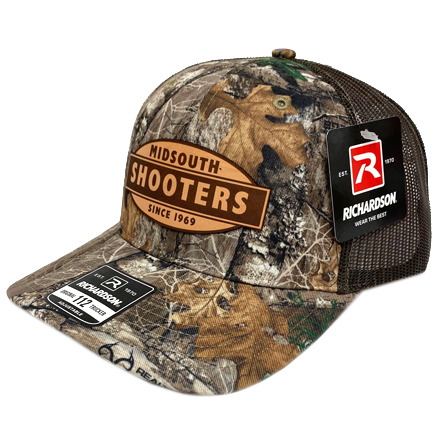 Realtree Edge Structured Front and Brown Mesh Richardson Trucker Cap w/Vntg Leather Midsouth Logo