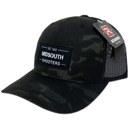 Multicam Black Structured Front and Black Mesh Richardson Trucker Cap w/Woven Midsouth Brand