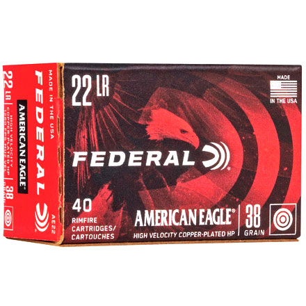 American Eagle 22 LR (Long Rifle) 38 Grain Hi-Velocity Copper Plated Hollow Point 40 Rounds