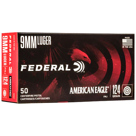American Eagle 9mm Luger 124 Grain Full Metal Jacket 50 Rounds