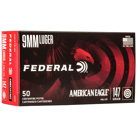 American Eagle 9mm Luger 147 Grain Full Metal Jacket Flat Point 50 Rounds