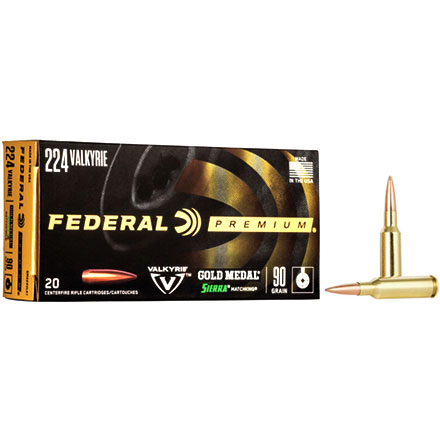 224 Valkyrie 90 Grain Sierra Matchking Boat Tail Hollow Point 20 Rounds