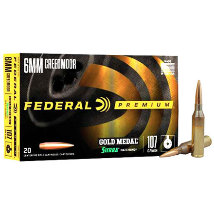 Federal Gold Medal 6mm Creedmoor 107 Grain Sierra Matchking 20 Rounds