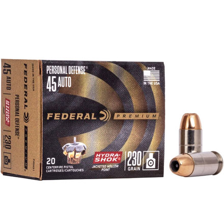 45 ACP 230 Grain Jacketed Hollow Point Hydrashock 20 Rounds