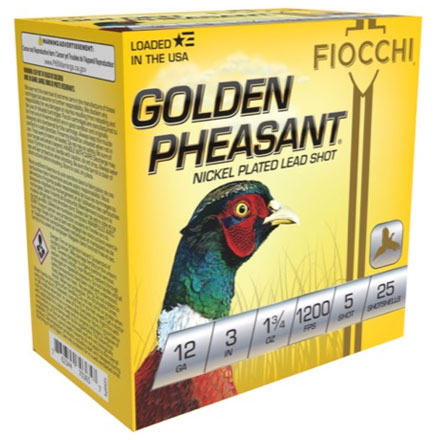 Fiocchi Golden Pheasant 12 Gauge 3" 1-3/4oz  #5 Nickel Plated Shot 1200fps 25 Rounds