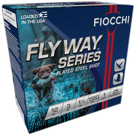Fiocchi 12 Gauge 3" 1 1/5oz 1550fps Flyway Steel waterfowl  Shot Size #1 25 Rounds