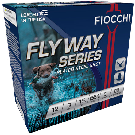 Fiocchi 12 Gauge 3" 1 1/5oz 1550 fps Flyway Steel waterfowl  Shot Size #3 25 Rounds