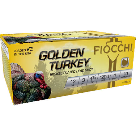 Fiocchi Golden Turkey 12 Gauge 3" 1-3/4oz #4 Nickel Plated Lead Shot 10 Rounds
