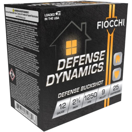 Fiocchi Defense Dynamics 12 Gauge 2 3/4"  #00 Buckshot 9 Pellets  25 Rounds