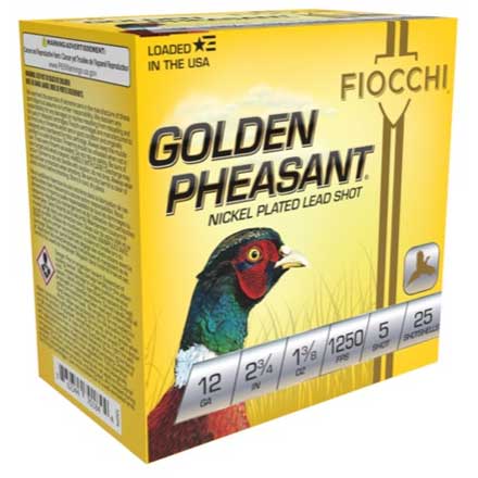 Fiocchi Golden Pheasant 12 Gauge 2-3/4" 1-3/8oz #5 Nickel Plated Shot 25 Rounds