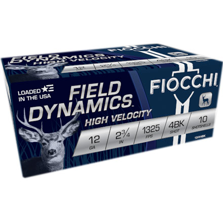 Fiocchi Field Dynamics 12 Gauge 2-3/4" High Velocity Nickel Plated #4 Buckshot 27 Pellets 10 Rounds