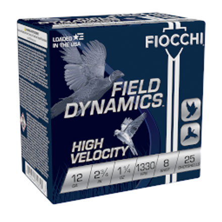 Fiocchi 12 Gauge 2 3/4" 1 1/4oz #8 Hi Velocity Lead Hunting  25 Rounds 1330 fps