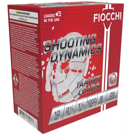 Fiocchi Shooting Dynamics 12 Gauge 2-3/4" 1-1/8oz  #8 Shot 25 Rounds 1200fps