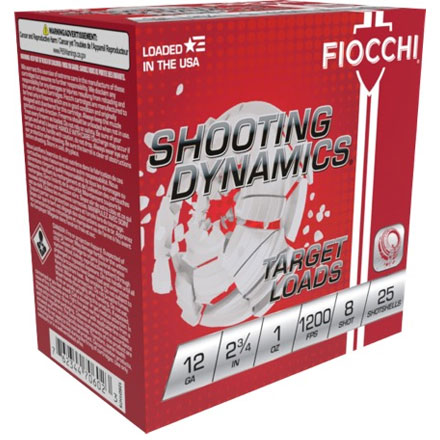 Fiocchi Shooting Dynamics 12 Gauge 2-3/4" 1oz  #8 Shot 25 Rounds 1200fps
