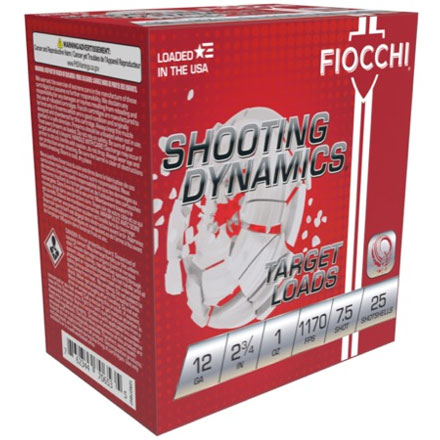 Fiocchi Shooting Dynamics 12 Gauge 2-3/4" 1oz  #7.5 Shot 25 Rounds 1170fps